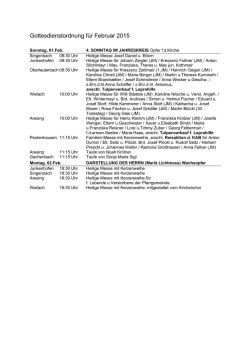 Gottesdienstordnung f&uuml;r Februar 2015