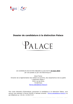 Dossier de candidature à la distinction Palace