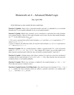Homework set 4 – Advanced Modal Logic