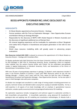 BOSS APPOINTS FORMER RIO, WMC GEOLOGIST