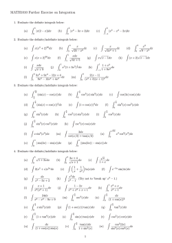 MATH1010 Further Exercise on Integration