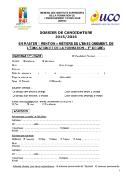 DOSSIER DE CANDIDATURE - Institut Notre