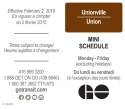 Unionville Union MINI SCHEDULE