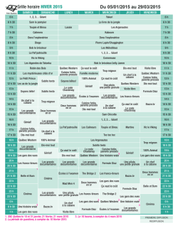 Grille horaire HIVER 2015 Du 05/01/2015 au 29/03/2015