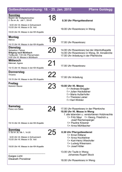 Gottesdienstordnung: 18. - 25. Jan. 2015 Pfarre Goldegg