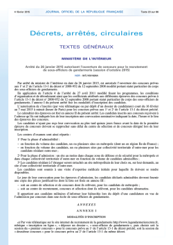 arrêté 26.01.2015 ouverture concours recrutement SOG
