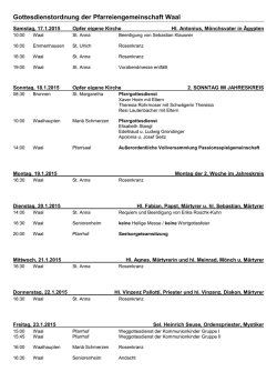 Gottesdienstordnung 17.01.-25.01.2015