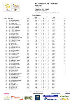 IBU CUP BIATHLON &ndash; 2014/2015 RIDNAUN Final Results