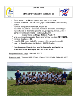 Juillet 2015 STAGE D`ETE RUGBY: SESSION: 16