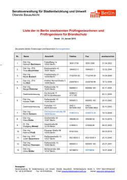 Liste der in Berlin anerkannten Prüfingenieure für Brandschutz