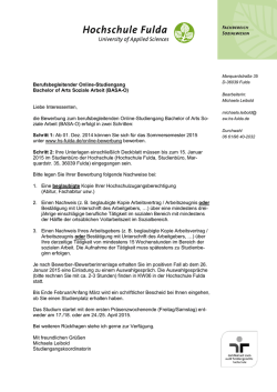 Infoblatt zur Bewerbung Sommersemester 2015