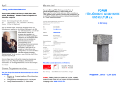 Januar bis April 2015 - Forum f&uuml;r j&uuml;dische Geschichte und Kultur eV