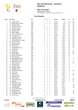 IBU CUP BIATHLON – 2014/2015 RIDNAUN Final Results