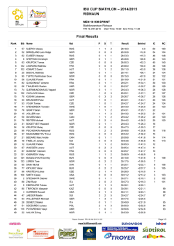 IBU CUP BIATHLON &ndash; 2014/2015 RIDNAUN Final Results