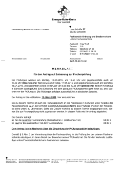 Merkblatt Antrag auf Zulassung zur Fischereiprüfung - Ennepe-Ruhr