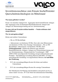 Investitionszusch&uuml;sse zum Einsatz hocheffizienter
