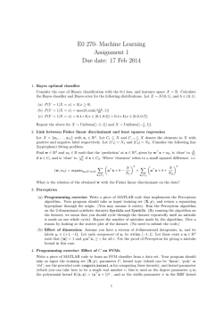E0 270- Machine Learning Assignment 1 Due date: 17 Feb 2014