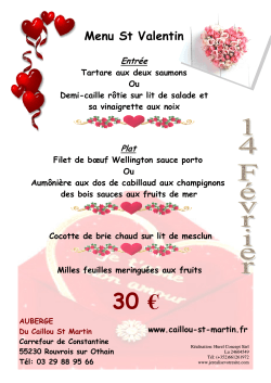 Menu St Valentin - Auberge du Caillou Saint Martin