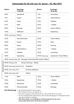 Lektorenplan für die Zeit vom 10. Januar – 03. Mai - St. Stephanus