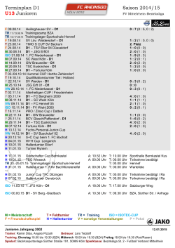 Terminplan D1 Saison 2014/15 U13 Junioren