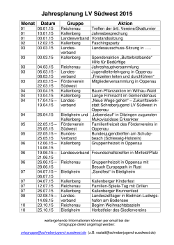 Jahresplanung LV S&uuml;dwest 2015 - Schreberjugend