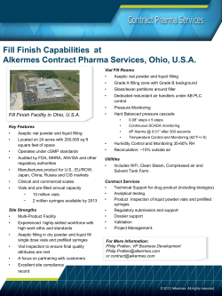 Fill Finish Capabilities at Alkermes Contract Pharma Services, Ohio