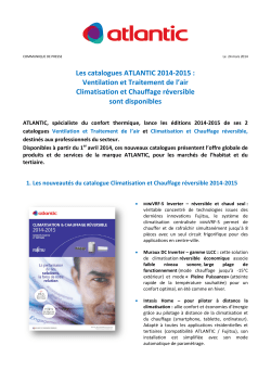 Les catalogues ATLANTIC 2014-2015 : Ventilation et Traitement de l