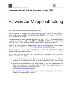 Hinweis zur Mappenabholung - HAW Hamburg