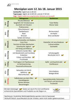 Men&uuml;plan vom 12. bis 18. Januar 2015 - Altersheim Rotmonten