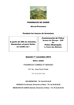 PHARMACIES DE GARDE Aix en Pce novembre 2014