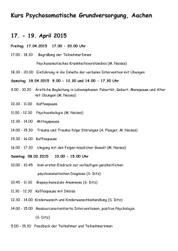 Kurs Psychosomatische Grundversorgung, Aachen 17. - 19. April 2015