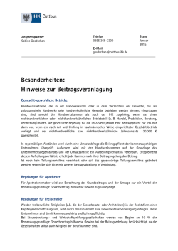 Besonderheiten: Hinweise zur Beitragsveranlagung - IHK Cottbus