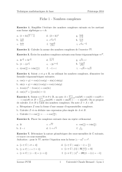 Fiche 1 - Nombres complexes - Université Claude Bernard Lyon 1