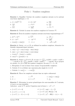 Fiche 1 - Nombres complexes - Universit&eacute; Claude Bernard Lyon 1