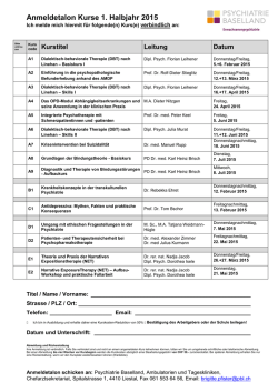Anmeldetalon Kurse 1. Halbjahr 2015 - Psychiatrie Baselland PBL