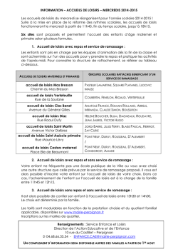Information – Accueils de loisirs – Mercredis 2014-2015