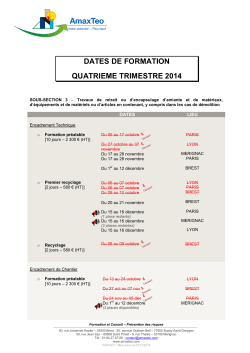 DATES DE FORMATION QUATRIEME TRIMESTRE 2014