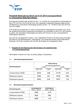 Preisblatt Netznutzung Strom ab 01.01.2015 (voraussichtlich