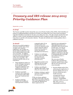 Treasury and IRS release 2014-2015 Priority Guidance Plan
