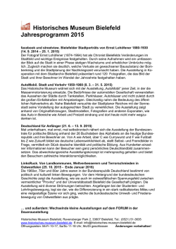 Historisches Museum Bielefeld Jahresprogramm 2015