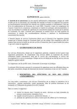 FICHE DE POSTE RAPPORTEUR - Autorit&eacute; de la concurrence