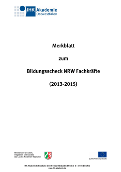 Merkblatt zum Bildungsscheck NRW Fachkräfte (2013
