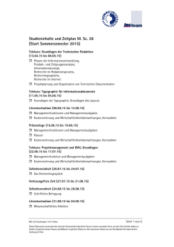 Studieninhalte und Zeitplan M. Sc. 26 (Start Sommersemester 2015)