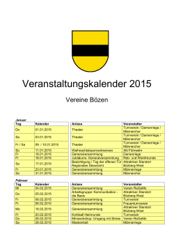 Veranstaltungskalender 2015, Vereine Bözen