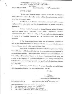 Government of Himachal-Pradesh Holiday List 2015
