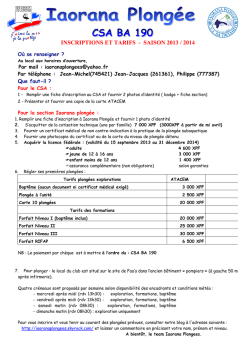 INSCRIPTIONS ET TARIFS - SAISON 2013 / 2014