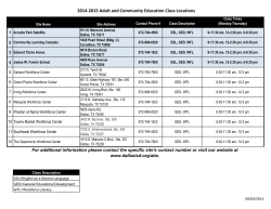 2014-2015 Adult and Community Education Class Locations
