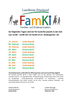 Öffnungszeiten FamKi Wangerooge Januar bis Juni 2015