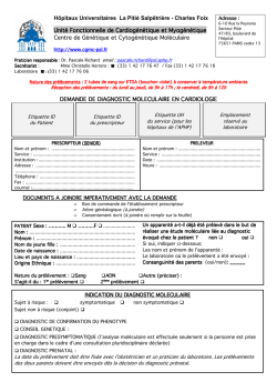 Feuille de prescription CARDIOMYOPATHIES 2014