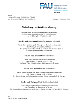 Antrittsvorlesungen Januar 2015 - Medizinische Fakultät - Friedrich